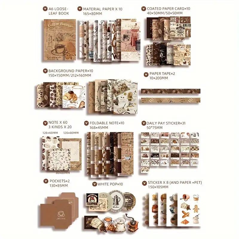 Coffee Bazaar – Vintage Cozy Journaling & Scrapbook Kit (155 pcs)