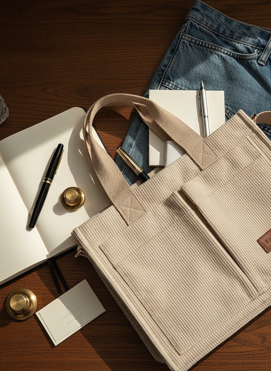 Stylish Corduroy Tote Bag