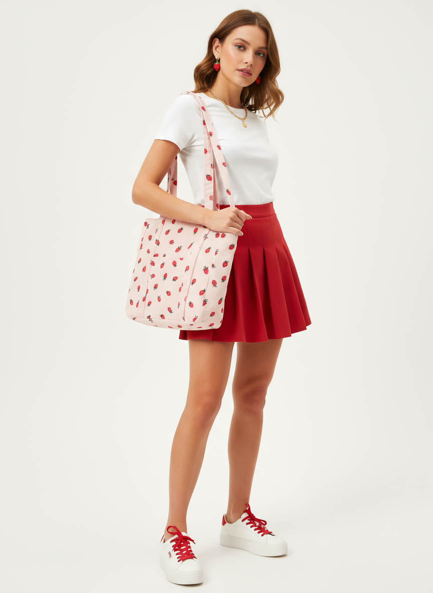 🍓Strawberry Print Corduroy Tote Bag