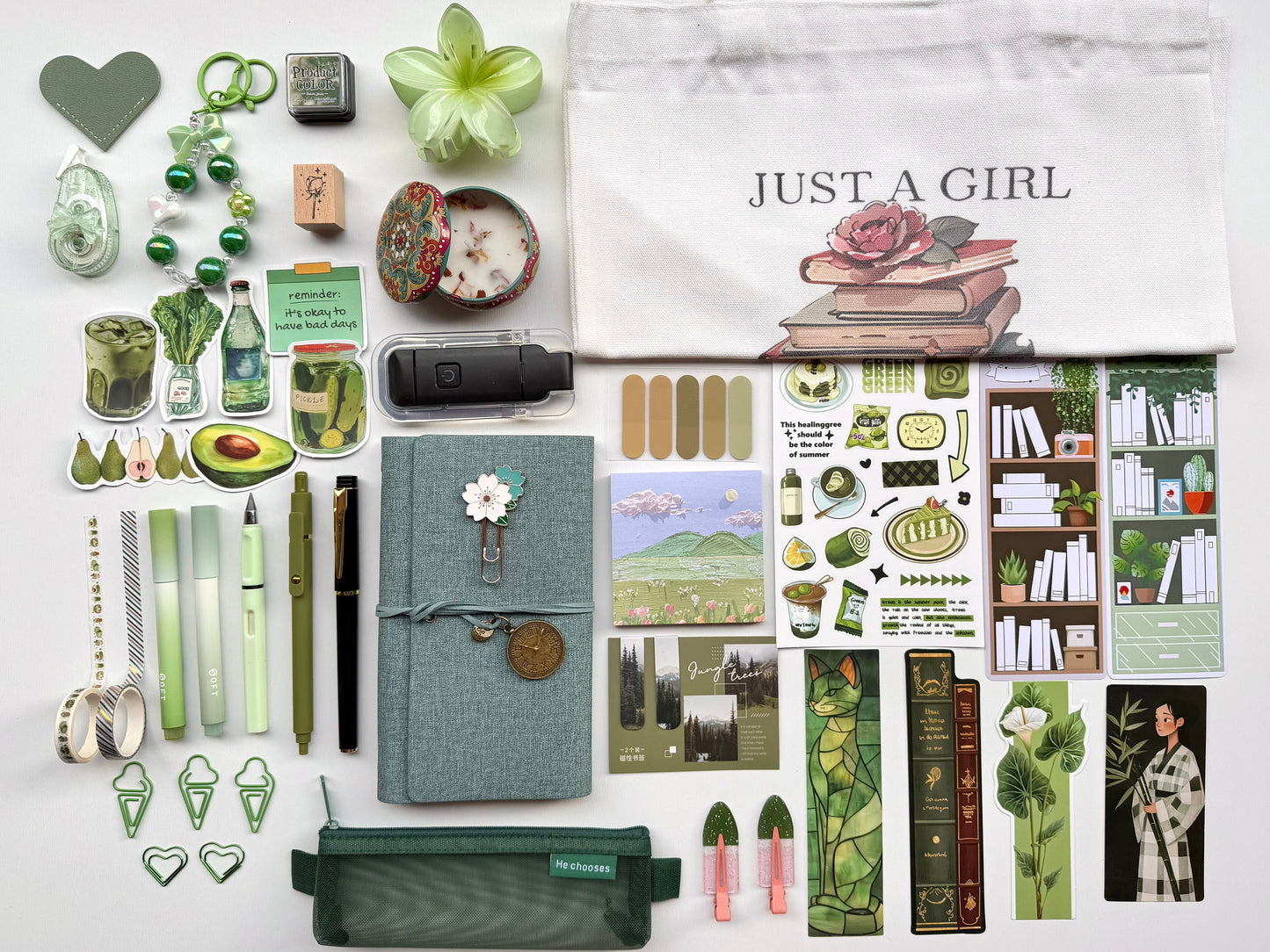 🌿Green Bookish Bundle | Cozy Reading & Journaling Gift by Solara & Bundles