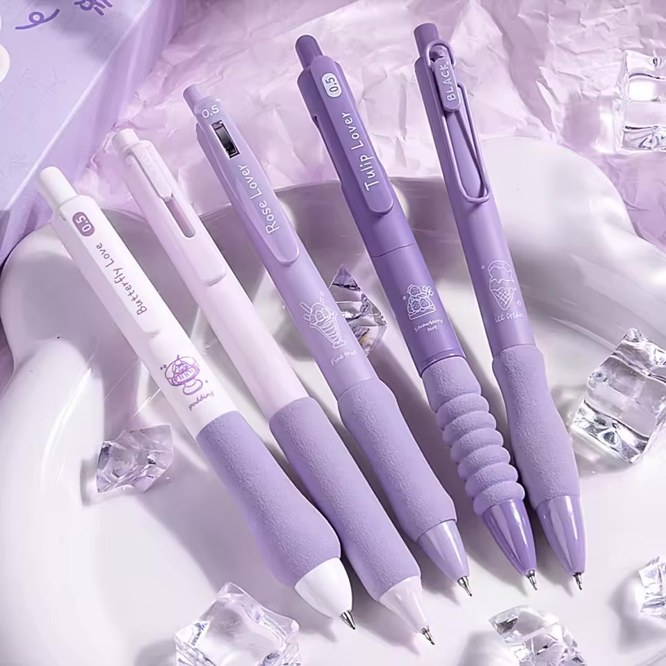 Cozy Writing Ritual Pens – Coffee & Lavender Set (5 pcs)