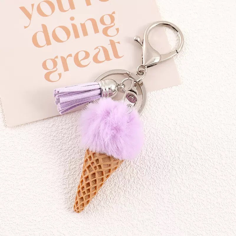 Cozy Ice Cream Charm Keychain – Soft Aesthetic Bag Accessory 🍦