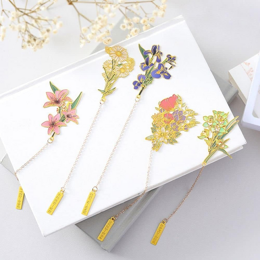 Vintage Floral Brass Bookmark with Tassel