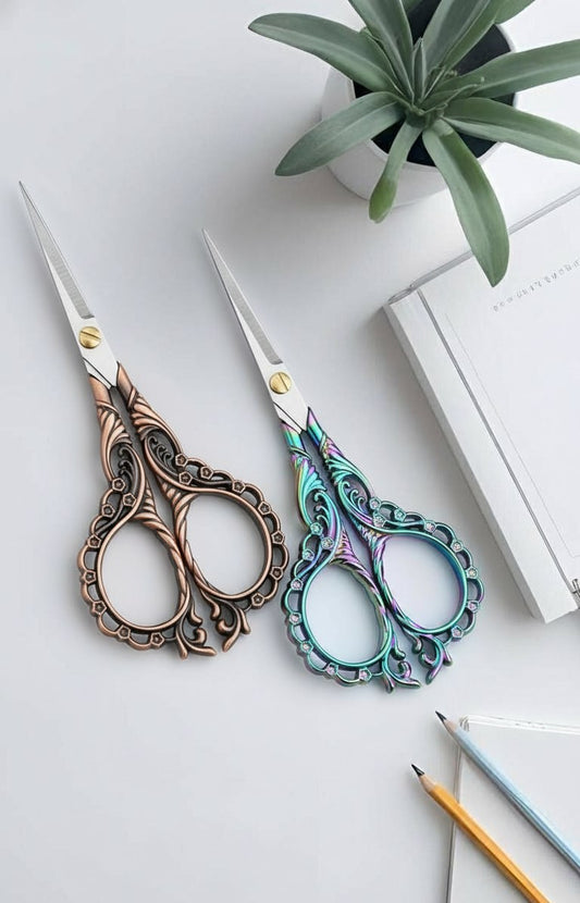 Vintage Small Scissors with European Flower Pattern