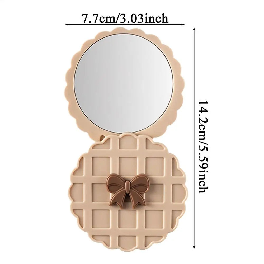 Cozy Waffle Pocket Mirror – Aesthetic Travel Compact Mirror