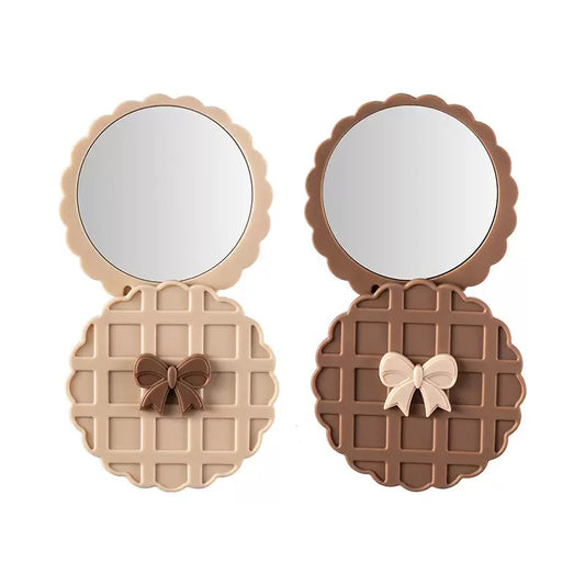 Cozy Waffle Pocket Mirror – Aesthetic Travel Compact Mirror