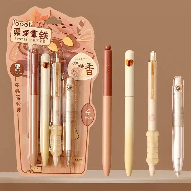 Aesthetic Gel Pen Set - 4 Cute Pens | Fruit & Coffee Collection