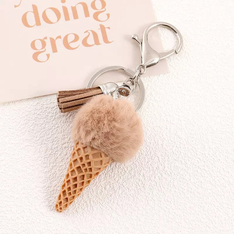Cozy Ice Cream Charm Keychain – Soft Aesthetic Bag Accessory 🍦