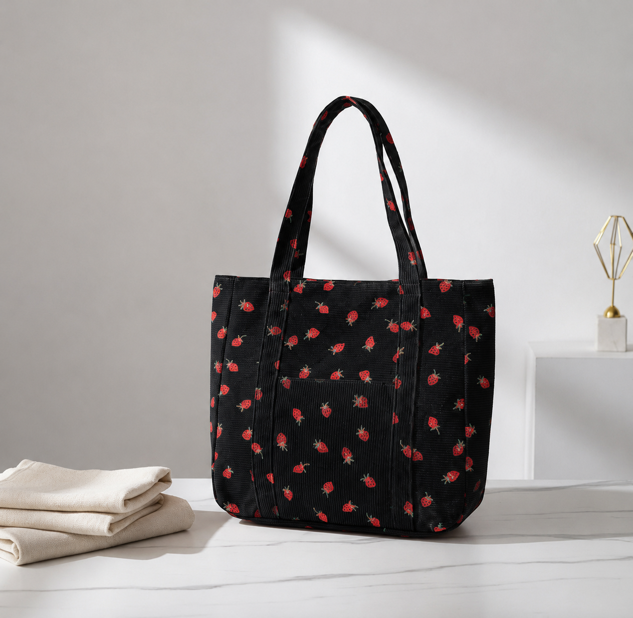 🍓Strawberry Print Corduroy Tote Bag