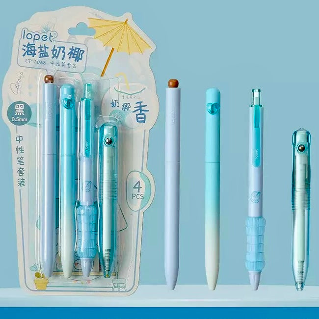 Aesthetic Gel Pen Set - 4 Cute Pens | Fruit & Coffee Collection