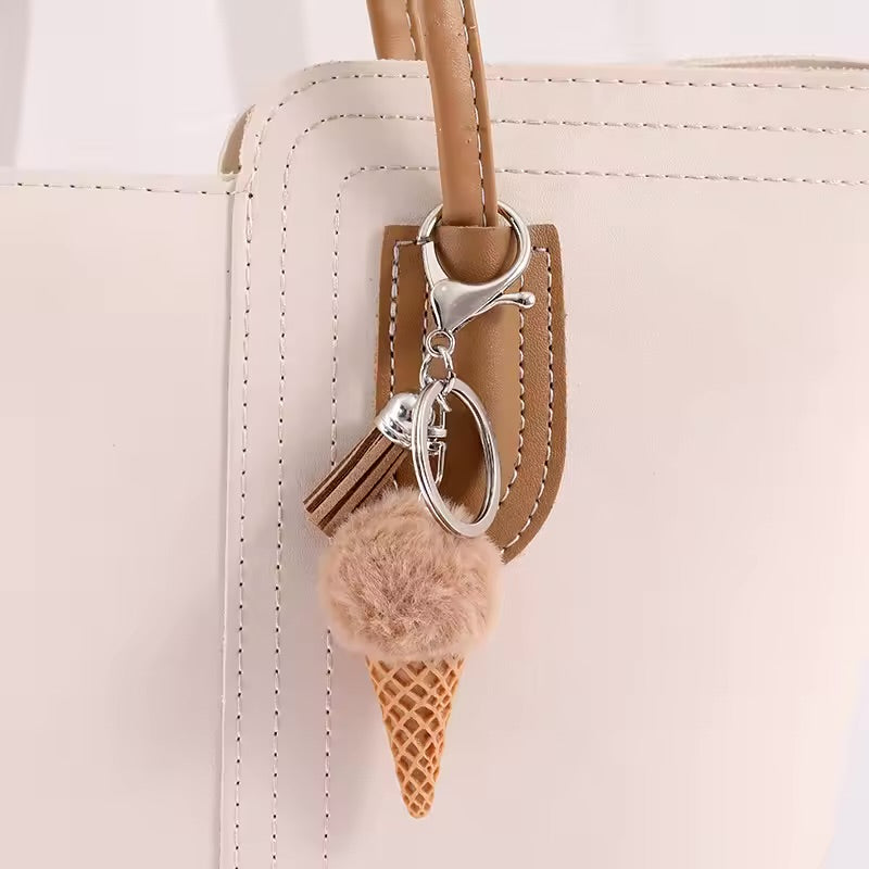 Cozy Ice Cream Charm Keychain – Soft Aesthetic Bag Accessory 🍦