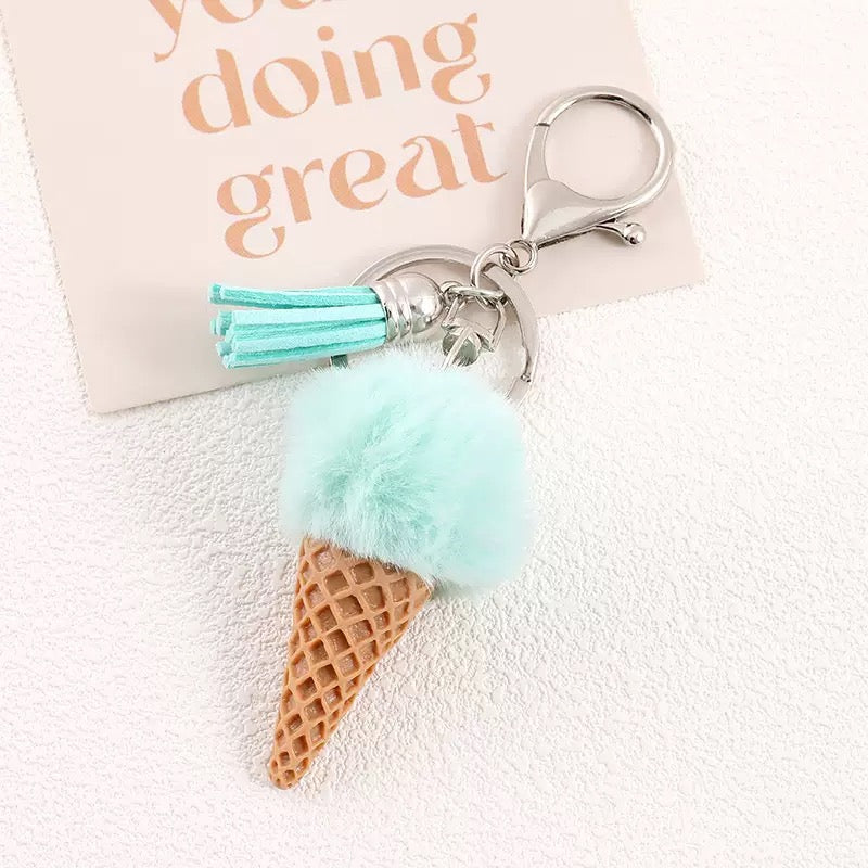 Cozy Ice Cream Charm Keychain – Soft Aesthetic Bag Accessory 🍦