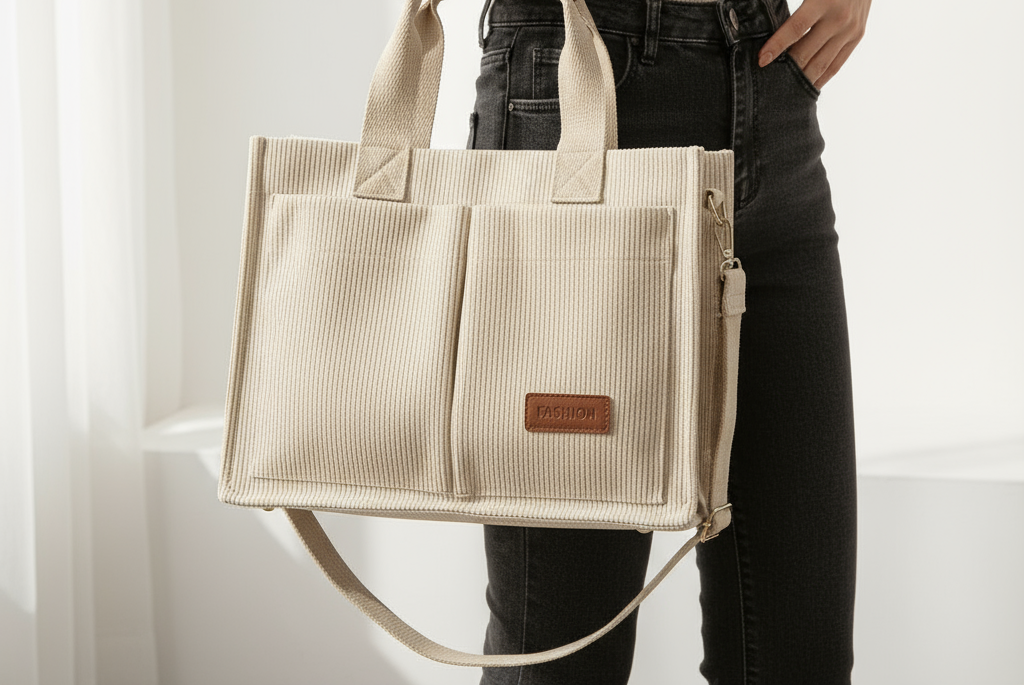 Stylish Corduroy Tote Bag