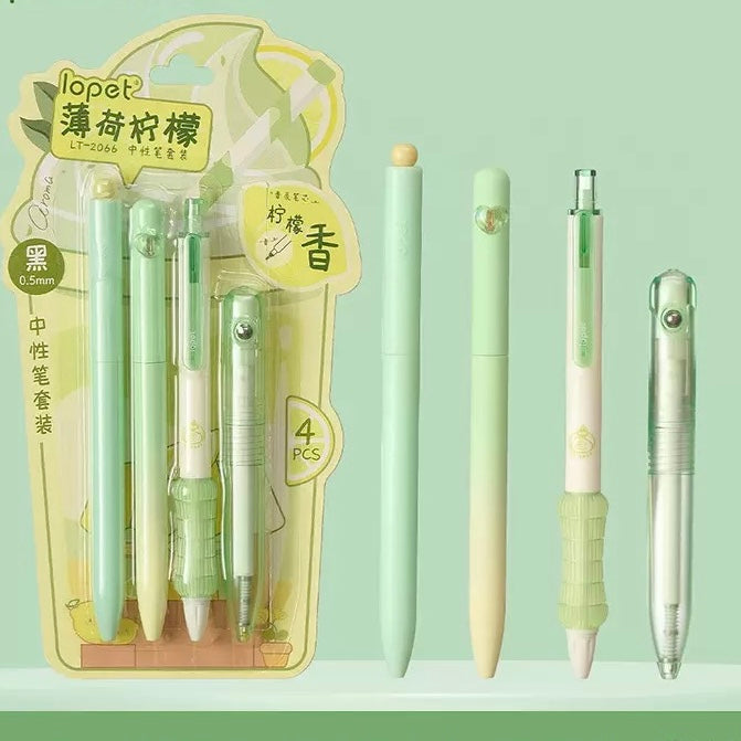 Aesthetic Gel Pen Set - 4 Cute Pens | Fruit & Coffee Collection