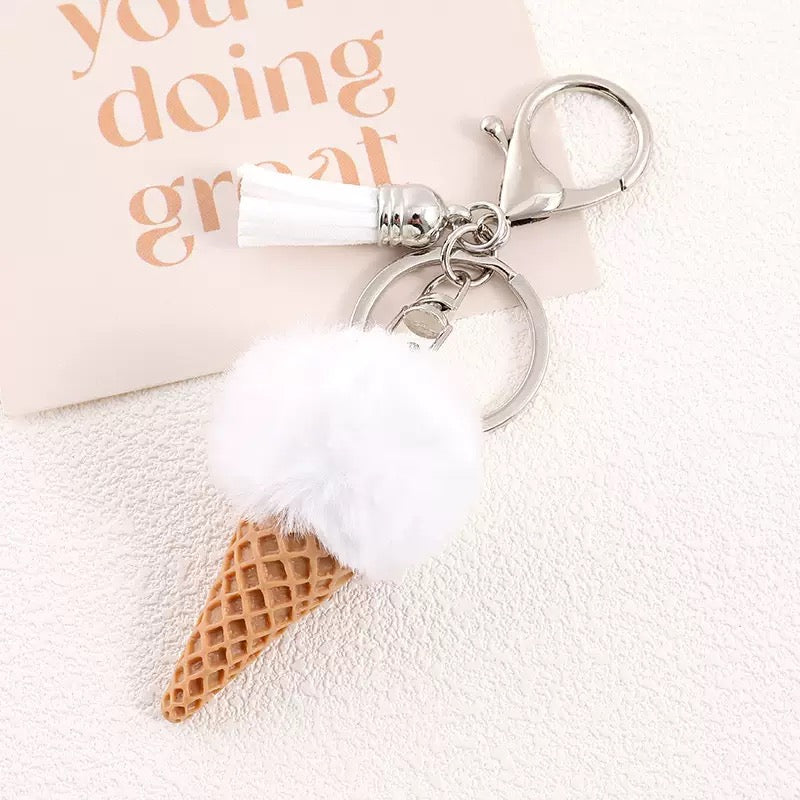 Cozy Ice Cream Charm Keychain – Soft Aesthetic Bag Accessory 🍦