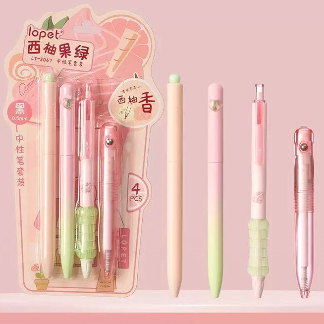 Aesthetic Gel Pen Set - 4 Cute Pens | Fruit & Coffee Collection