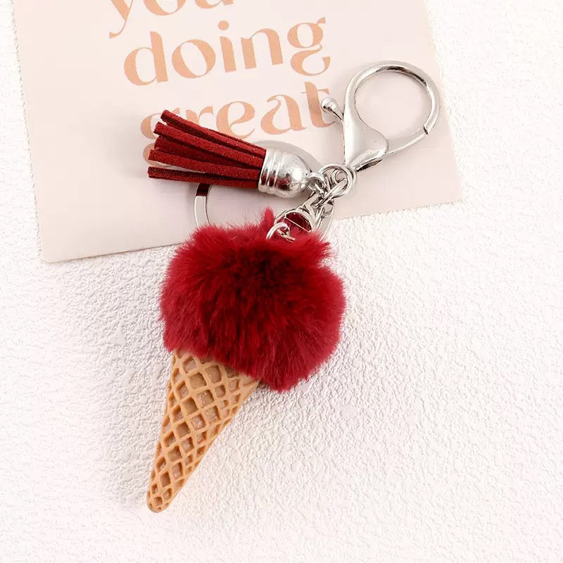 Cozy Ice Cream Charm Keychain – Soft Aesthetic Bag Accessory 🍦