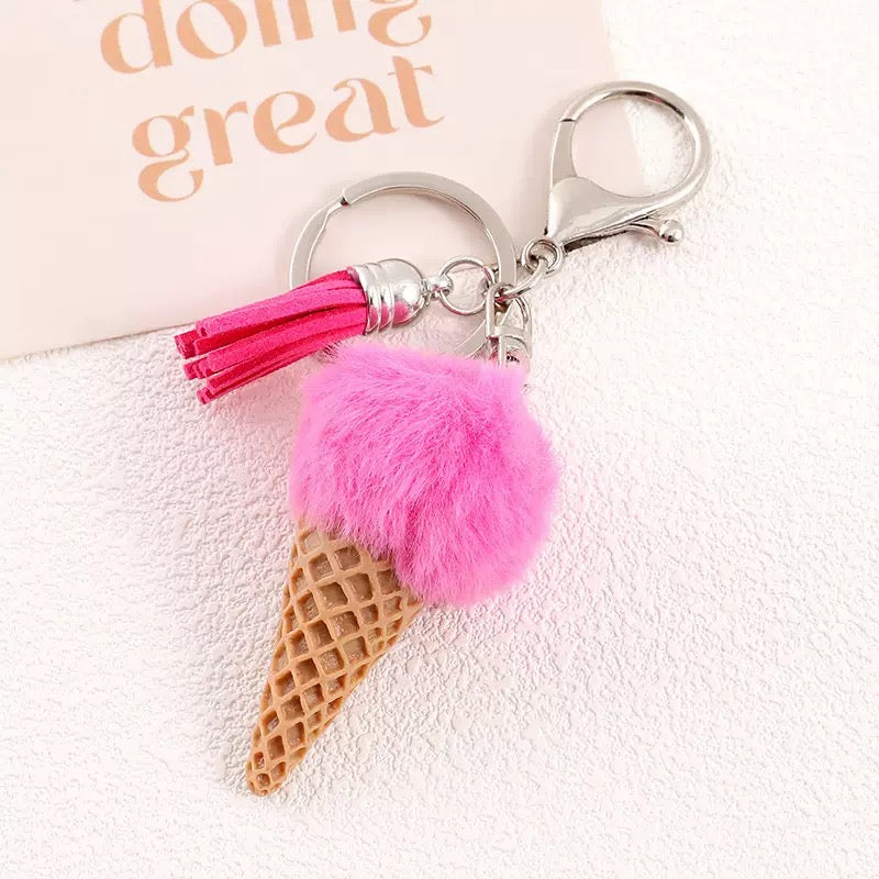 Cozy Ice Cream Charm Keychain – Soft Aesthetic Bag Accessory 🍦