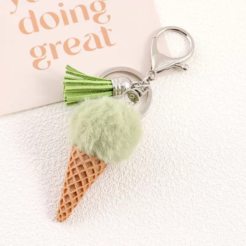 Cozy Ice Cream Charm Keychain – Soft Aesthetic Bag Accessory 🍦