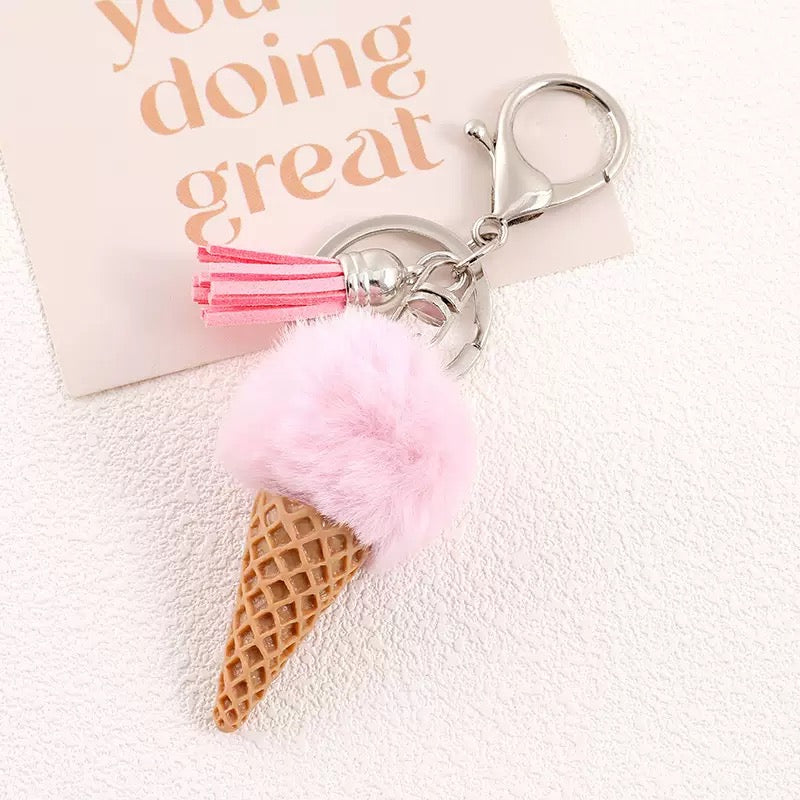 Cozy Ice Cream Charm Keychain – Soft Aesthetic Bag Accessory 🍦