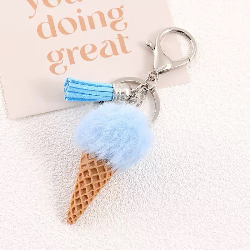 Cozy Ice Cream Charm Keychain – Soft Aesthetic Bag Accessory 🍦