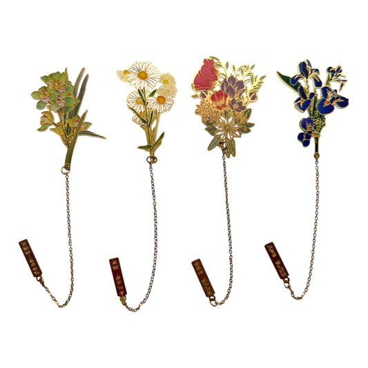 Vintage Floral Brass Bookmark with Tassel