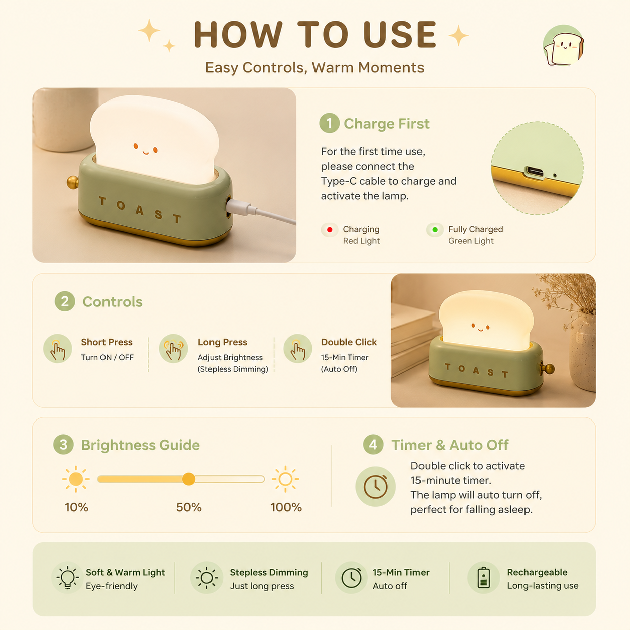 Little Toast Glow™ 🍞
Rechargeable Cozy Night Light