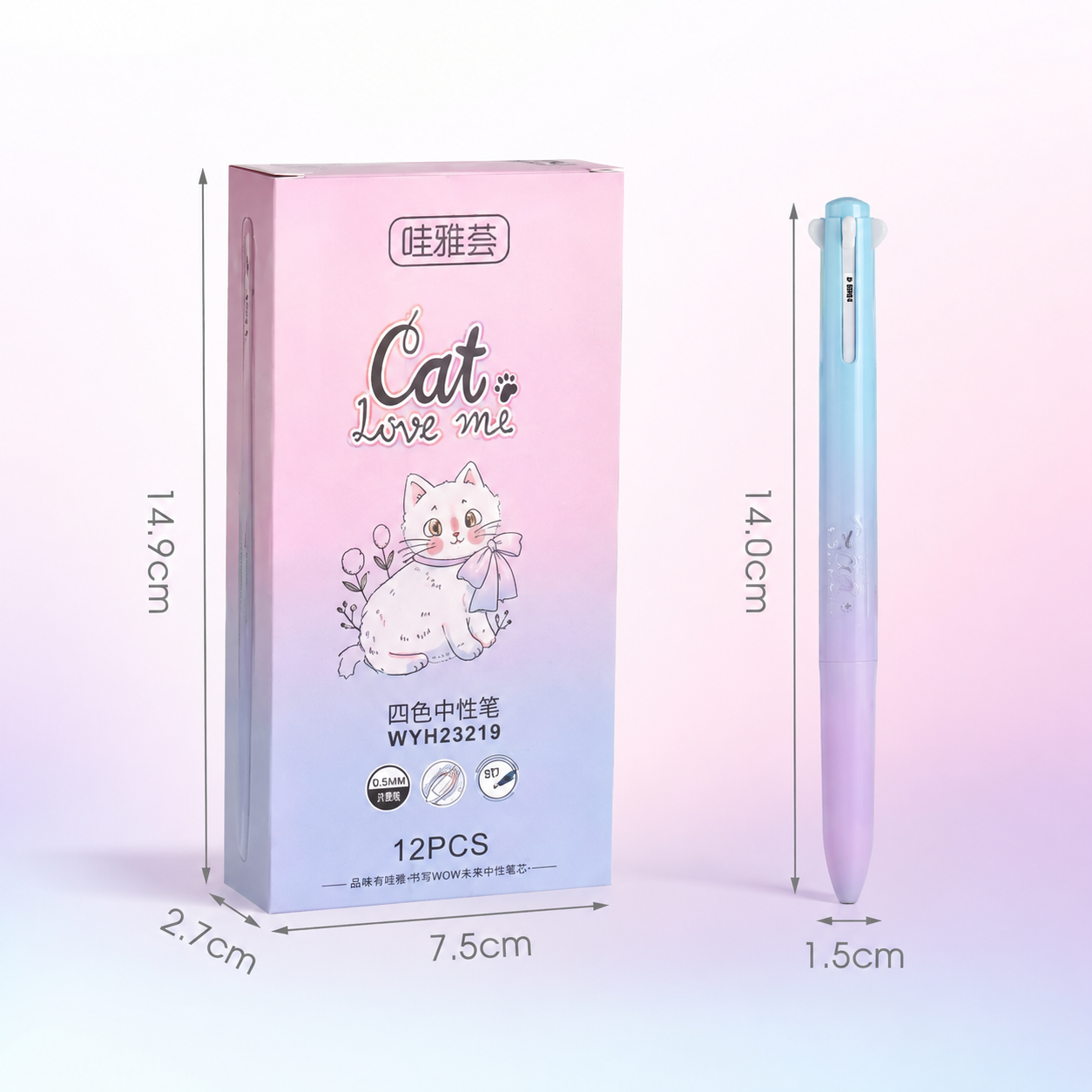 ✨ Pastel 4-Color Cat Pen