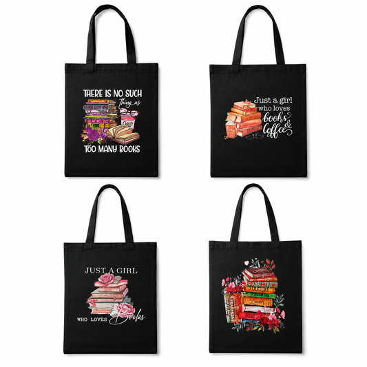 🖤 Black Bookish Canvas Tote