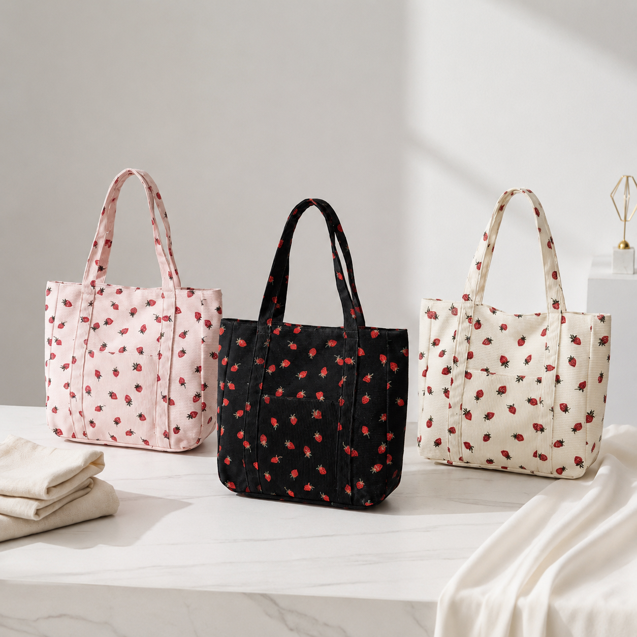 🍓Strawberry Print Corduroy Tote Bag