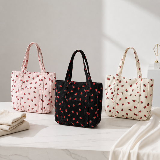 🍓Strawberry Print Corduroy Tote Bag