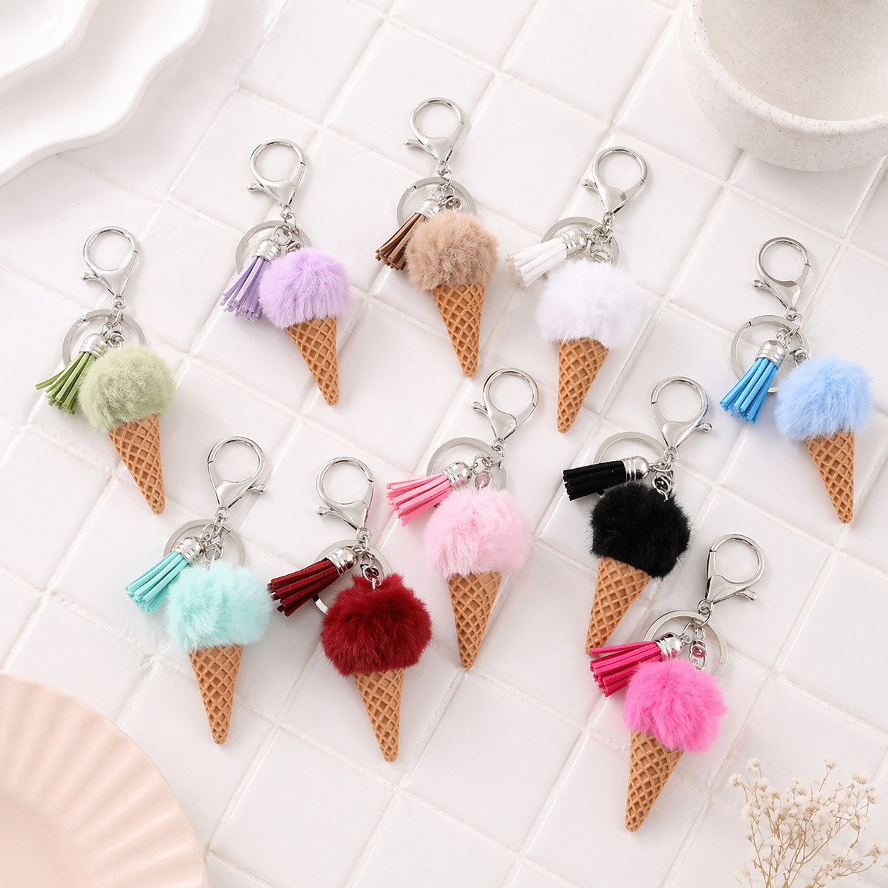 Cozy Ice Cream Charm Keychain – Soft Aesthetic Bag Accessory 🍦