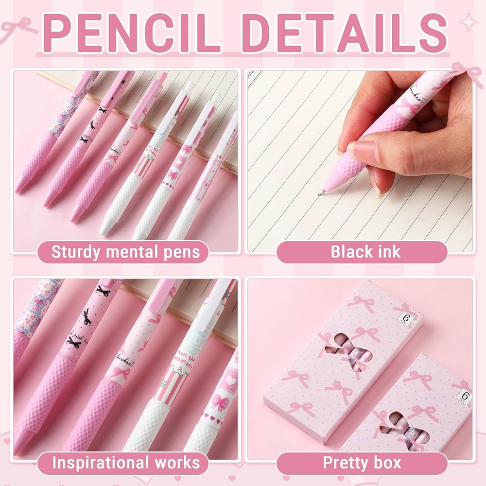 Soft Pink Coquette Bow Gel Pens Set – Aesthetic Journaling Essentials