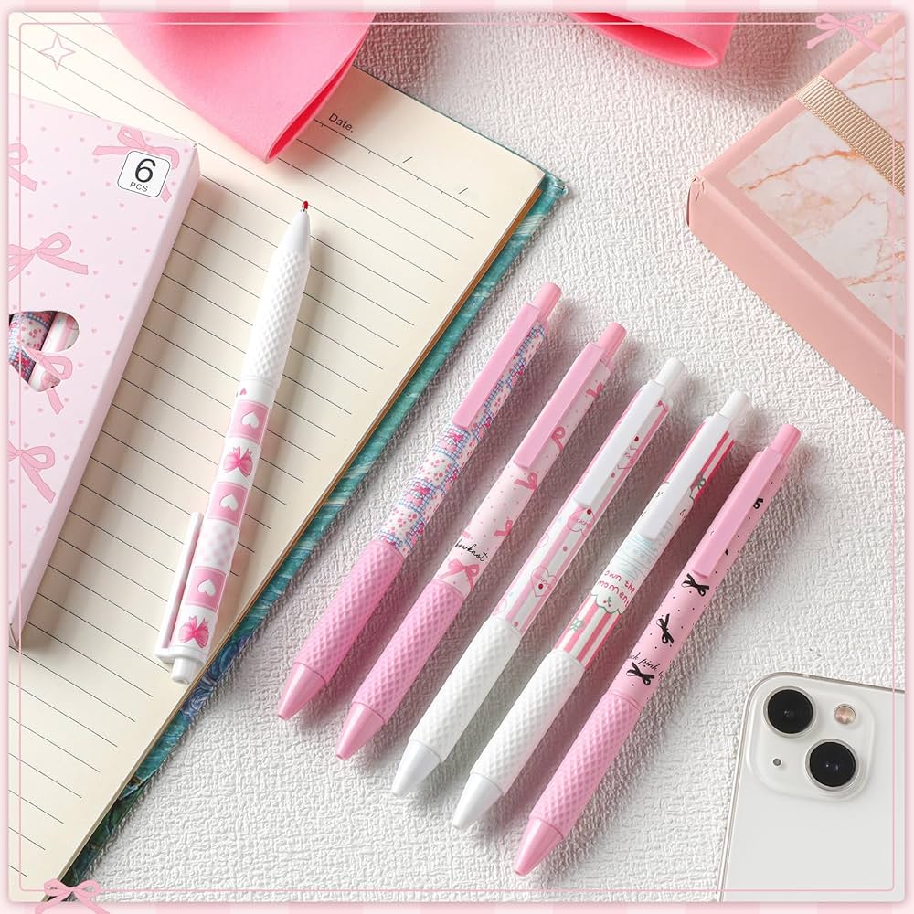 Soft Pink Coquette Bow Gel Pens Set – Aesthetic Journaling Essentials