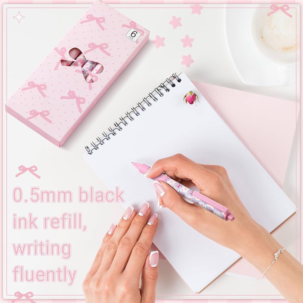 Soft Pink Coquette Bow Gel Pens Set – Aesthetic Journaling Essentials