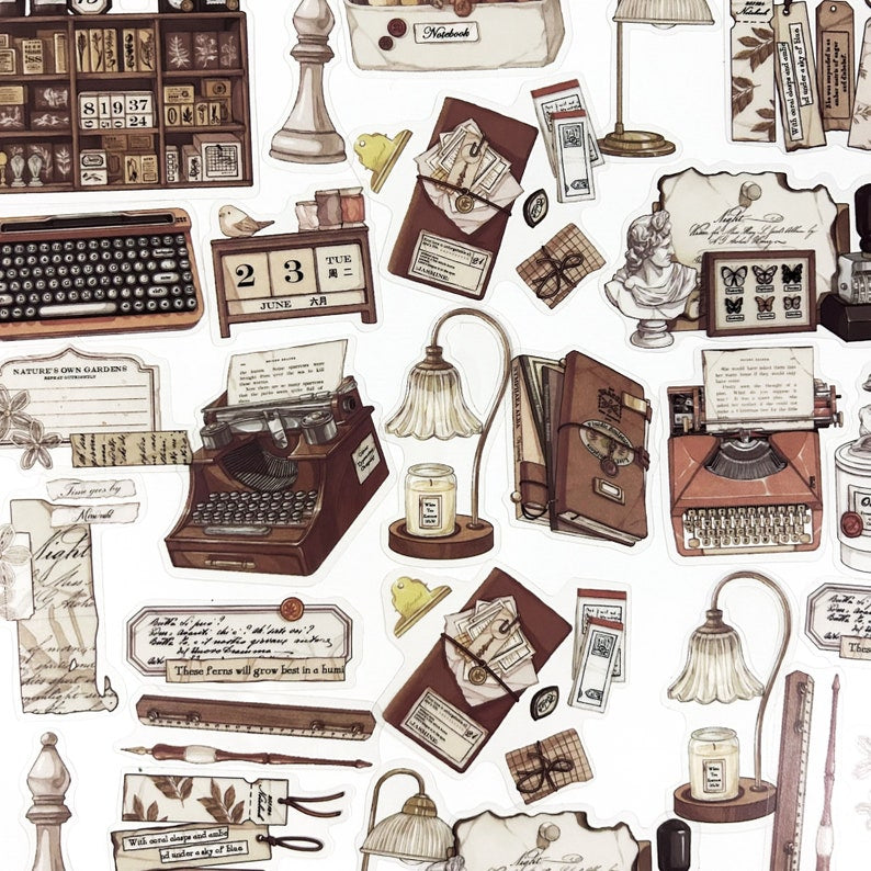 Vintage Story Sticker Set – 40 pcs Cozy Journaling Bundle 📜☕️